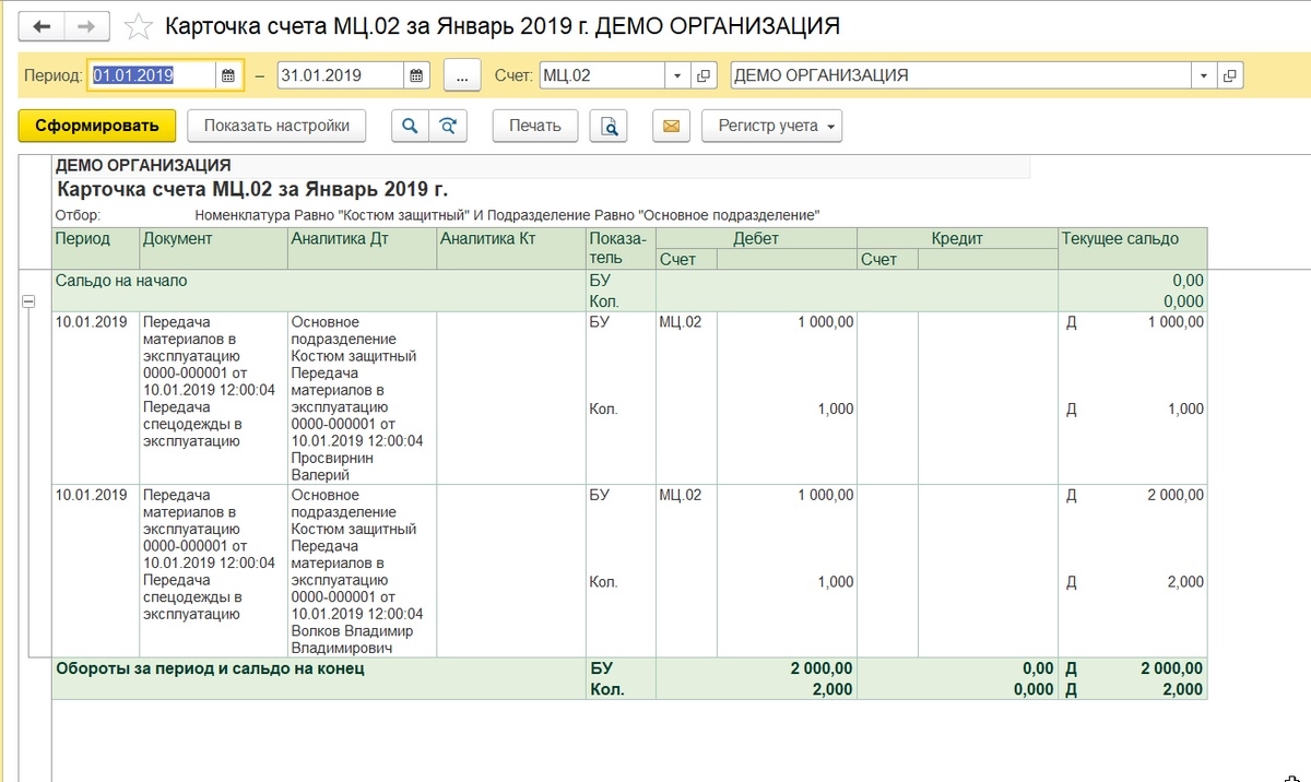 Учет и списание спецодежды в 1С